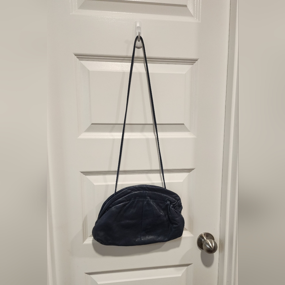 Blue Crescent Shoulder Bag with Soft Texture Brand brio